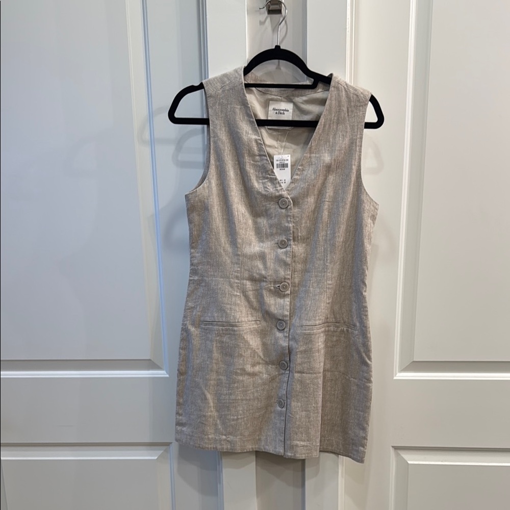 Abercrombie & Fitch Tan Button-Front Mini Dress